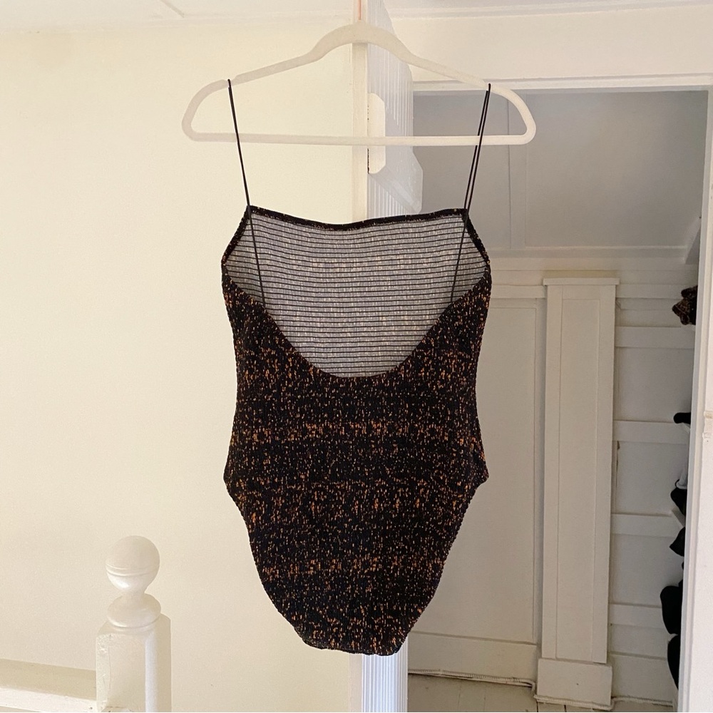 Toteme One Piece Smocked Swimsuit in Tortoise - Picture 6 of 9